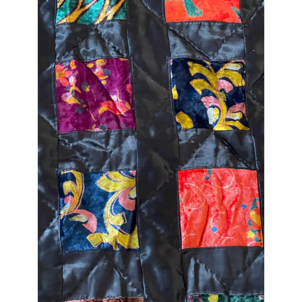 Vintage 60s Boho Patchwork Velvet Quilt Throw + Pillow Sham India Decor
